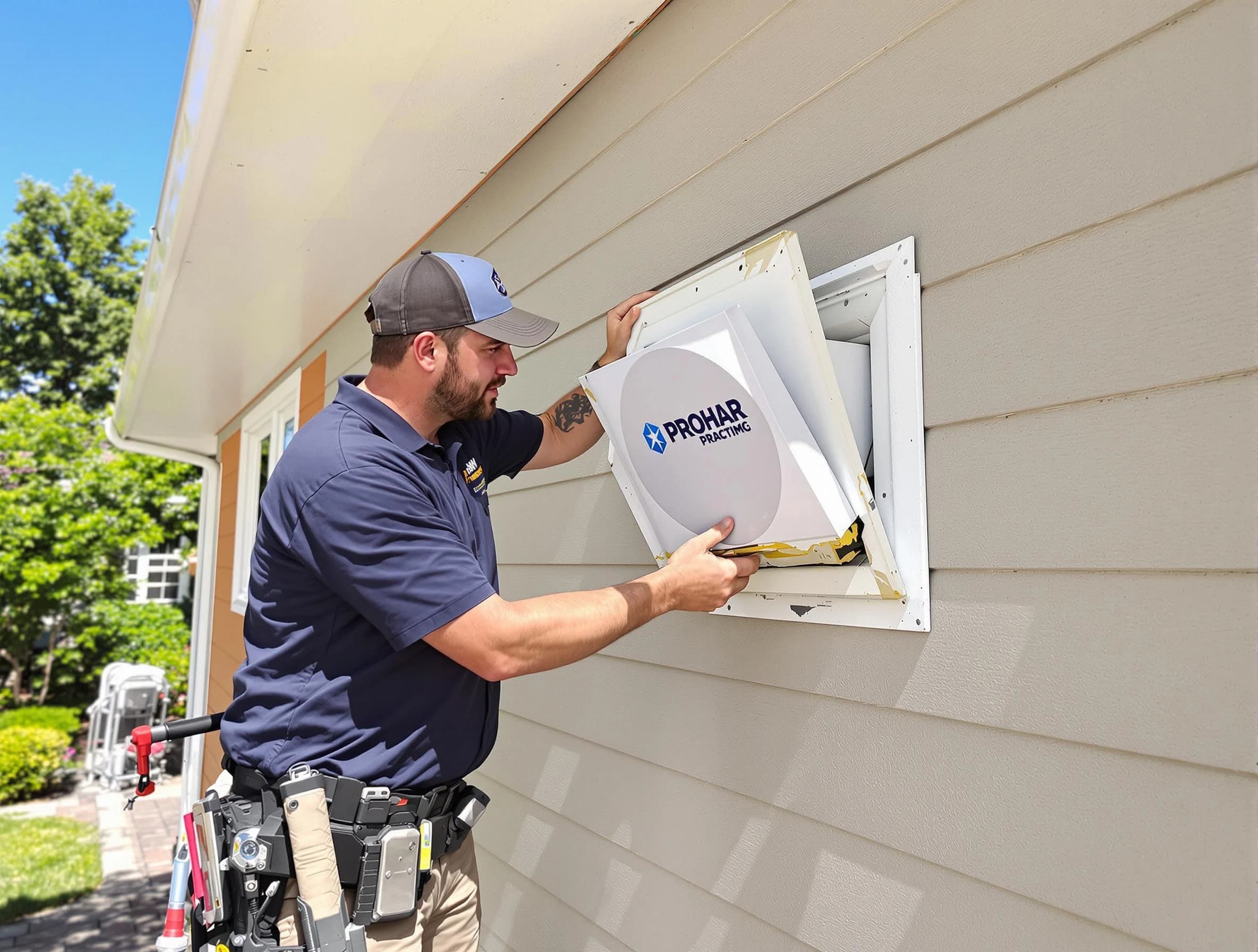 Doraville Dryer Vent Cleaning technician installing a new protective dryer vent cover on a home in Doraville