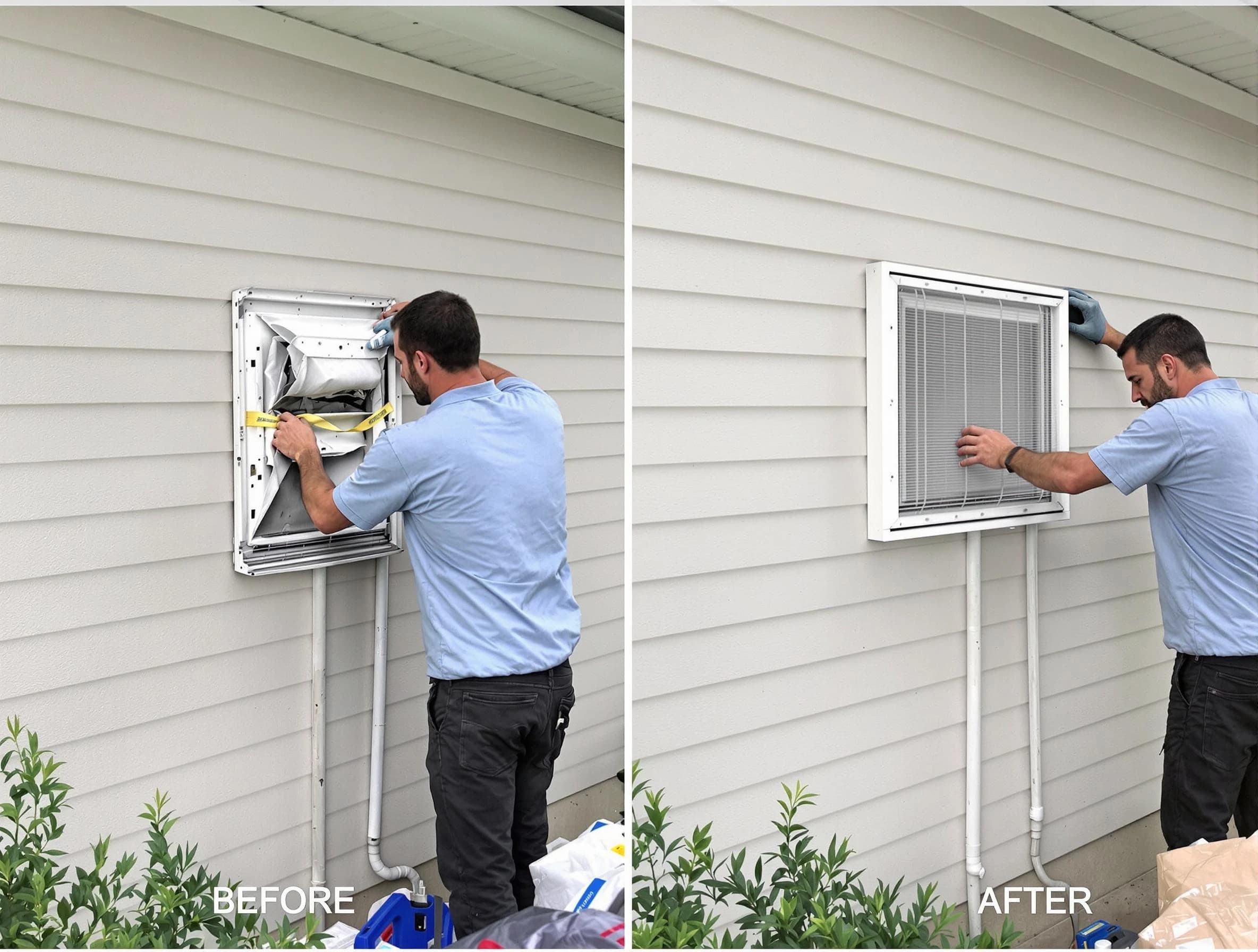 Doraville Dryer Vent Cleaning technician installing high-quality dryer vent cover at a residential property in Doraville