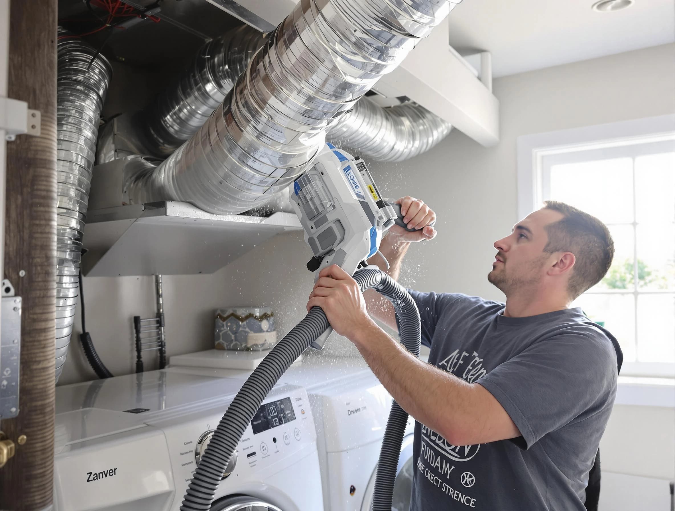 Doraville Dryer Vent Cleaning specialist cleaning deep within a dryer vent duct system in Doraville